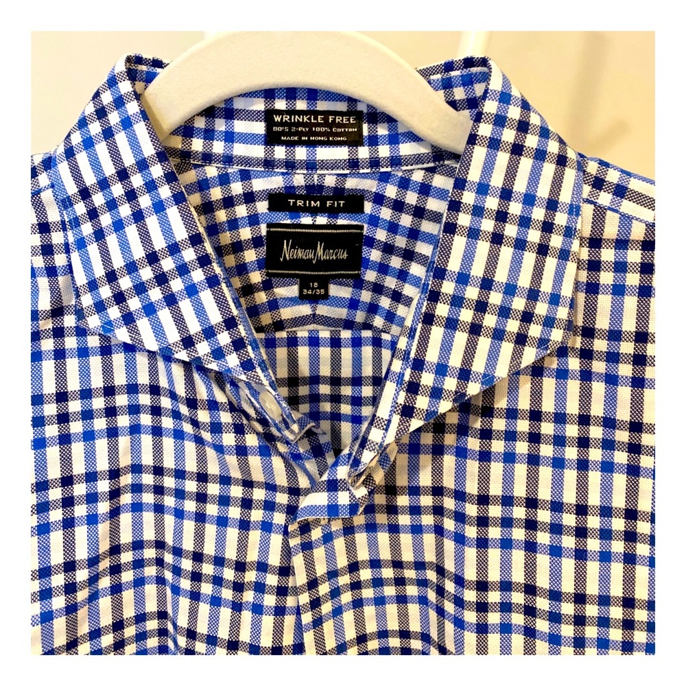 Neiman Marcus Blue Check Trim Fit Shirt
